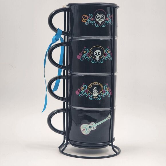 Disney Pixar LAND OF THE DEAD Coco Mug Set of 4 Rae Dunn Artisan Collection NOS - Picture 2 of 7